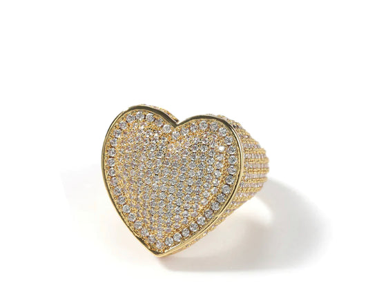 Gold icy heart ring