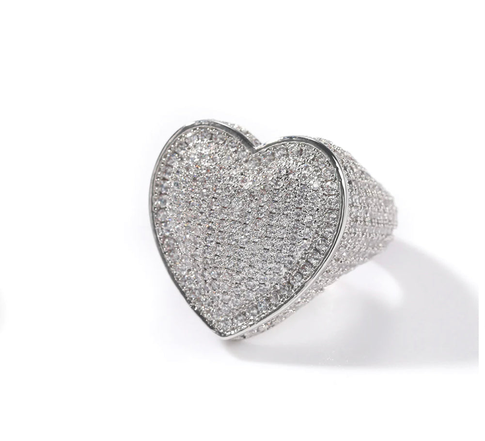 Silver icy heart ring