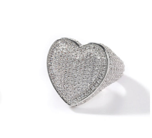 Silver icy heart ring